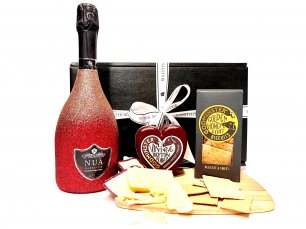 **New** Nua Prosecco in a glittering bottle with Cheddar Cheese and Cracker Hamper