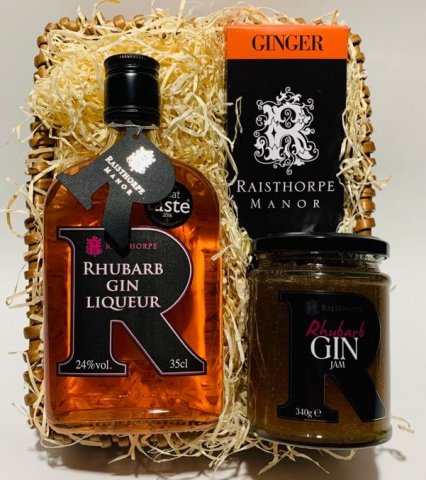 Mini Rhubarb Gin Hamper : 35cl Rhubarb Gin, Rhubarb Gin Jam, Ginger Chocolate Bar